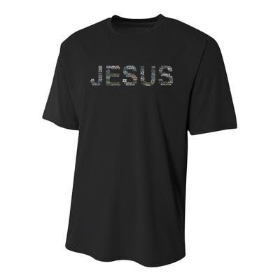 Jesus - Power is in the Name Word Mashup Youth Performance Sprint T-Shirt