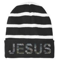 Jesus - Power is in the Name Word Mashup Striped Beanie with Solid Band