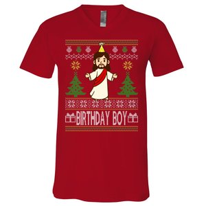 Jesus Birthday Boy Ugly Christmas V-Neck T-Shirt