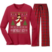 Jesus Birthday Boy Ugly Christmas Women's Long Sleeve Flannel Pajama Set 