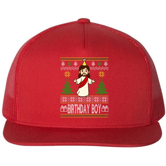 Jesus Birthday Boy Ugly Christmas Flat Bill Trucker Hat