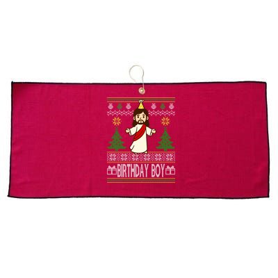 Jesus Birthday Boy Ugly Christmas Large Microfiber Waffle Golf Towel