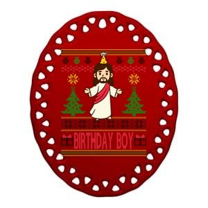 Jesus Birthday Boy Ugly Christmas Ceramic Oval Ornament