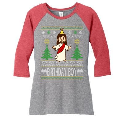 Jesus Birthday Boy Ugly Christmas Women's Tri-Blend 3/4-Sleeve Raglan Shirt