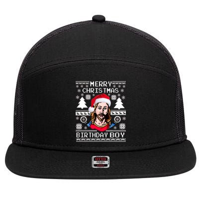 Jesus Birthday Ugly Christmas Sweater 7 Panel Mesh Trucker Snapback Hat