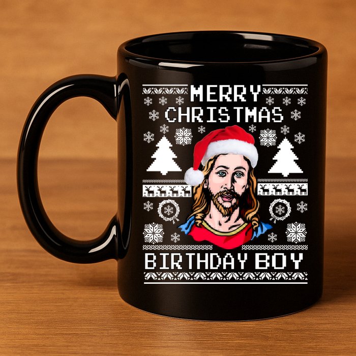 Jesus Birthday Ugly Christmas Sweater 11oz C Handle Ceramic Mug