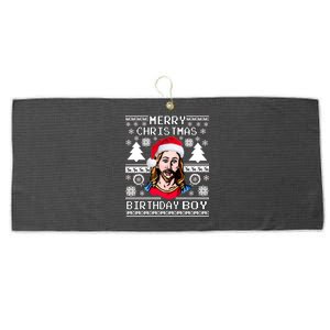 Jesus Birthday Ugly Christmas Sweater Large Microfiber Waffle Golf Towel