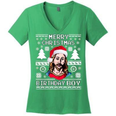 Jesus Birthday Ugly Christmas Sweater Women's V-Neck T-Shirt