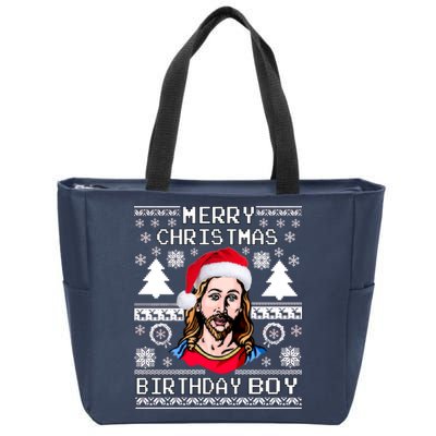 Jesus Birthday Ugly Christmas Sweater Zip Tote Bag