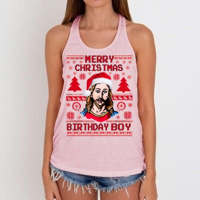 Jesus Birthday Ugly Christmas Sweater Women's Knotted Racerback Tank