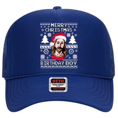 Jesus Birthday Ugly Christmas Sweater High Crown Mesh Back Trucker Hat