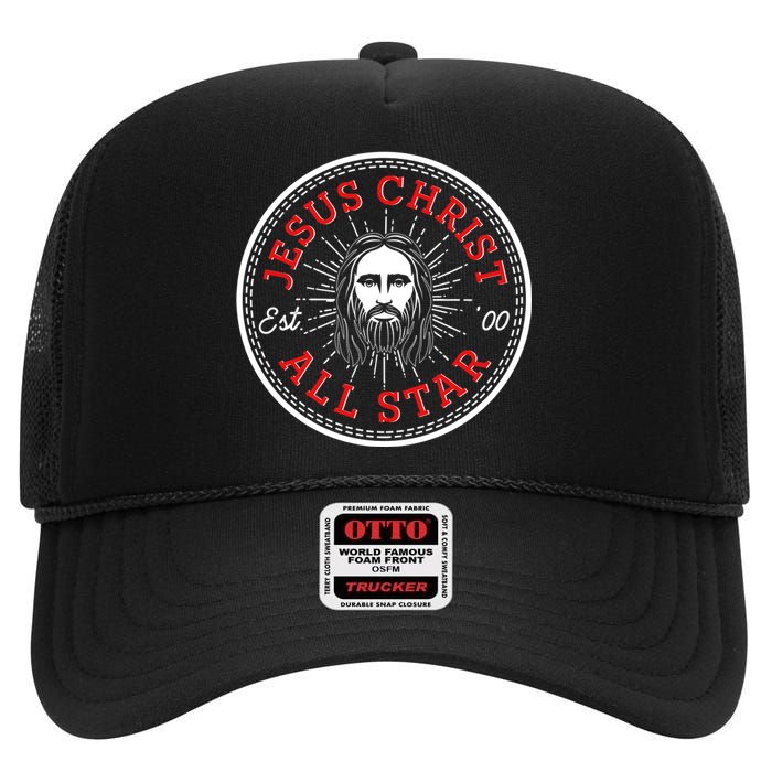 Jesus Christ All Star Est 00 Converse High Crown Mesh Back Trucker Hat