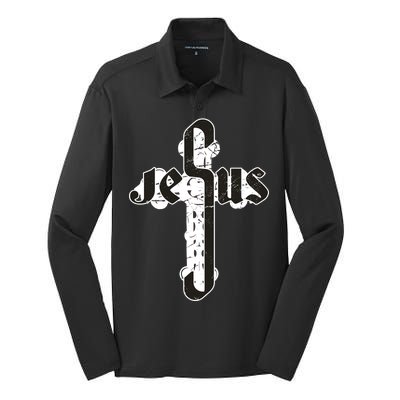 Jesus Christ Cross Faith Silk Touch Performance Long Sleeve Polo