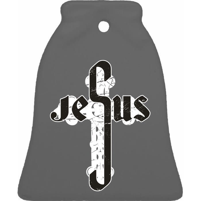 Jesus Christ Cross Faith Ceramic Bell Ornament