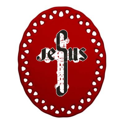 Jesus Christ Cross Faith Ceramic Oval Ornament