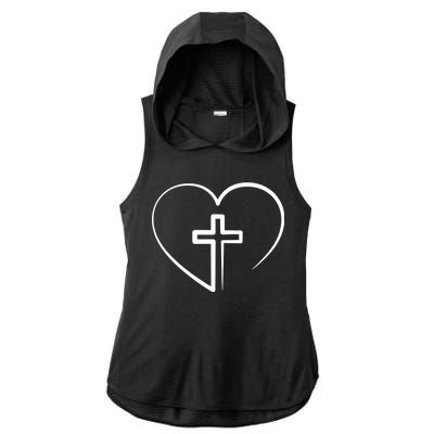 Jesus Christ Cross Heart Ladies PosiCharge Tri-Blend Wicking Draft Hoodie Tank