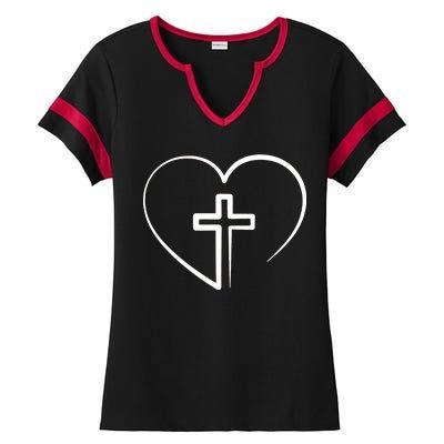 Jesus Christ Cross Heart Ladies Halftime Notch Neck Tee