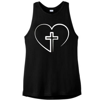 Jesus Christ Cross Heart Ladies PosiCharge Tri-Blend Wicking Tank