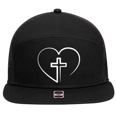 Jesus Christ Cross Heart 7 Panel Mesh Trucker Snapback Hat