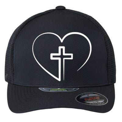 Jesus Christ Cross Heart Flexfit Unipanel Trucker Cap