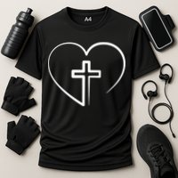 Jesus Christ Cross Heart Cooling Performance Crew T-Shirt