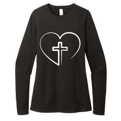 Jesus Christ Cross Heart Womens CVC Long Sleeve Shirt