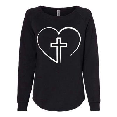 Jesus Christ Cross Heart Womens California Wash Sweatshirt