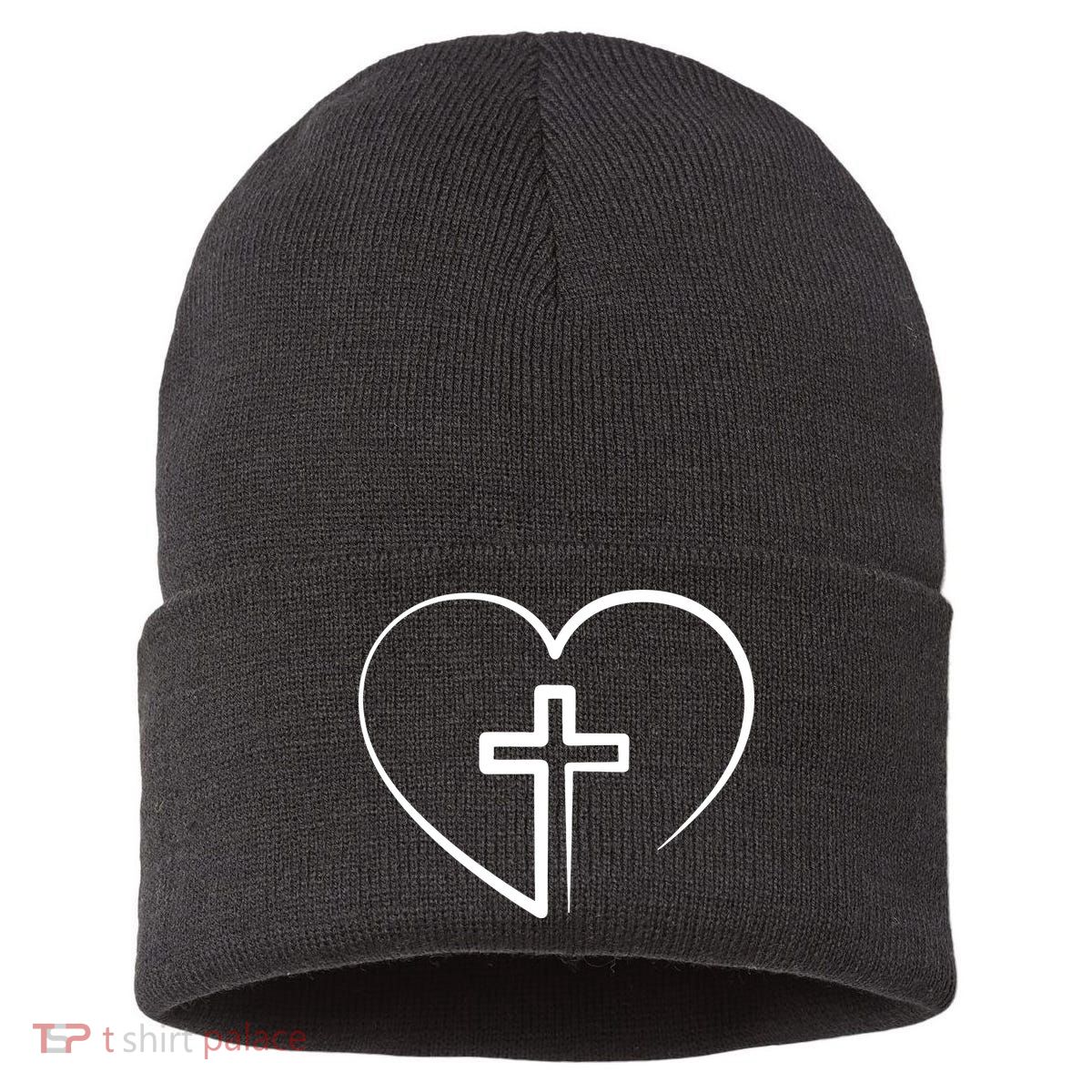 Jesus Christ Cross Heart Sustainable Knit Beanie