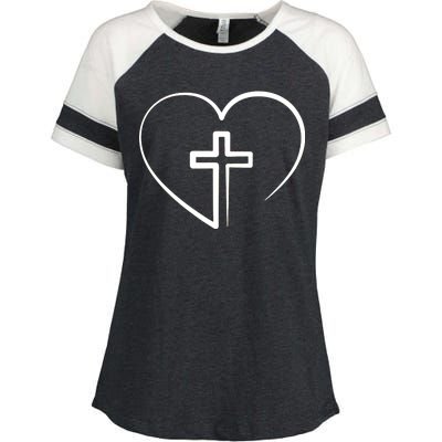 Jesus Christ Cross Heart Enza Ladies Jersey Colorblock Tee