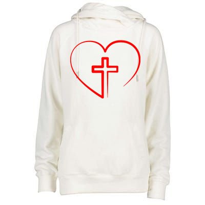 Jesus Christ Cross Heart Womens Funnel Neck Pullover Hood