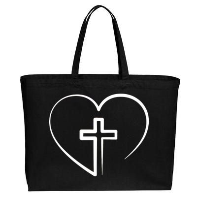 Jesus Christ Cross Heart Cotton Canvas Jumbo Tote