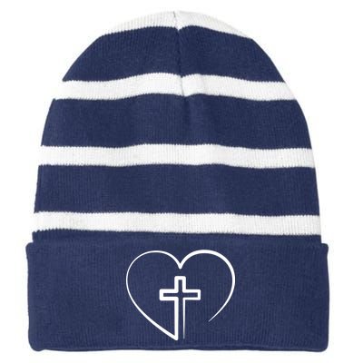 Jesus Christ Cross Heart Striped Beanie with Solid Band