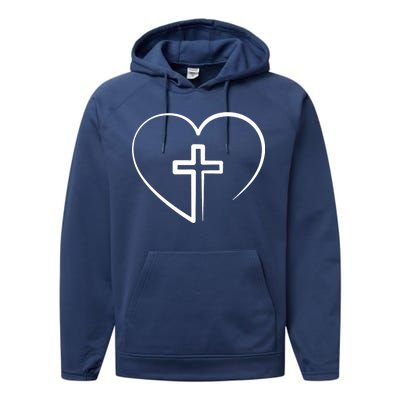 Jesus Christ Cross Heart Performance Fleece Hoodie