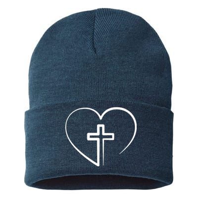 Jesus Christ Cross Heart Sustainable Knit Beanie