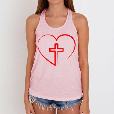 Jesus Christ Cross Heart Women's Knotted Racerback Tank