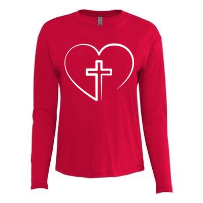 Jesus Christ Cross Heart Womens Cotton Relaxed Long Sleeve T-Shirt