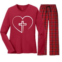 Jesus Christ Cross Heart Women's Long Sleeve Flannel Pajama Set 