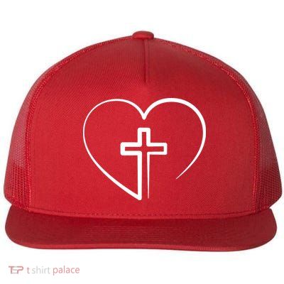 Jesus Christ Cross Heart Flat Bill Trucker Hat