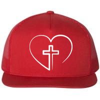 Jesus Christ Cross Heart Flat Bill Trucker Hat