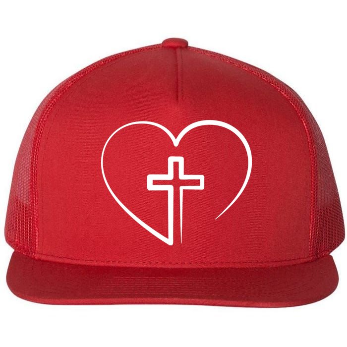 Jesus Christ Cross Heart Flat Bill Trucker Hat