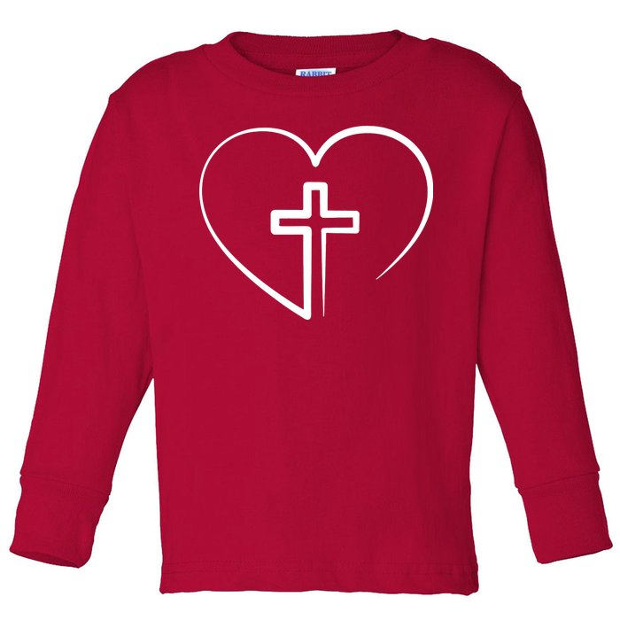 Jesus Christ Cross Heart Toddler Long Sleeve Shirt