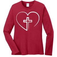 Jesus Christ Cross Heart Ladies Long Sleeve Shirt