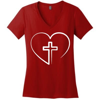 Jesus Christ Cross Heart Women's V-Neck T-Shirt