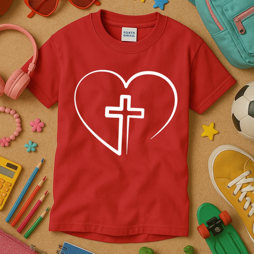 Jesus Christ Cross Heart Kids T-Shirt
