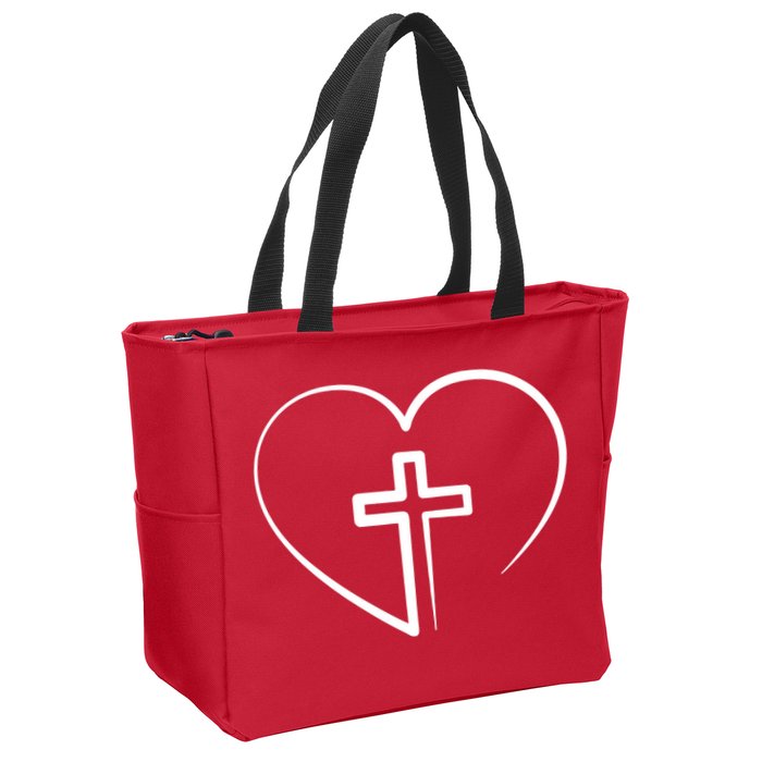 Jesus Christ Cross Heart Zip Tote Bag