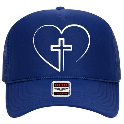 Jesus Christ Cross Heart High Crown Mesh Back Trucker Hat