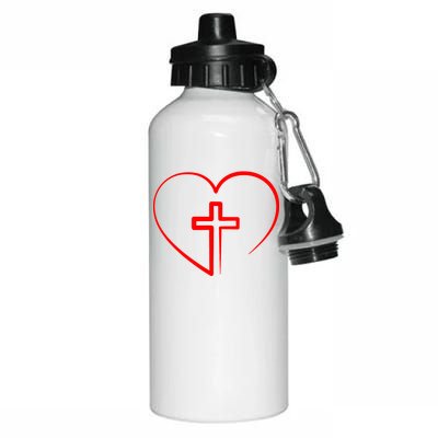 Jesus Christ Cross Heart Aluminum Water Bottle