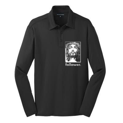 Jesus Christ Portrait Follower Silk Touch Performance Long Sleeve Polo