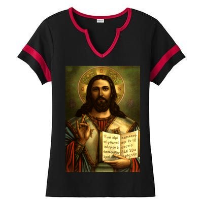 Jesus Christ Religious Photo Ladies Halftime Notch Neck Tee