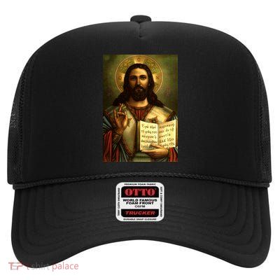 Jesus Christ Religious Photo High Crown Mesh Back Trucker Hat